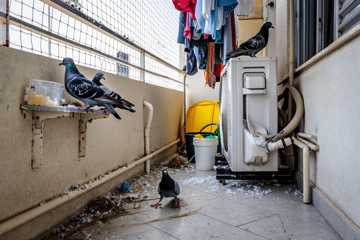 יונים במסתור כביסה